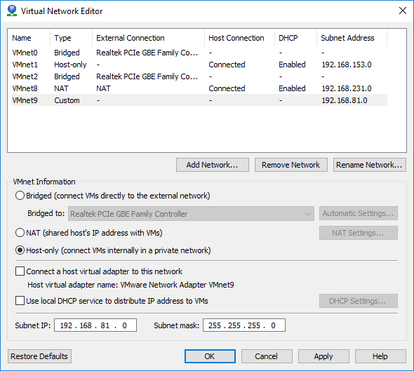 Virtual network editor
